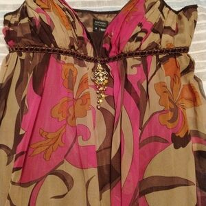 Nicole Women's Floral Chiffon Top - Pink and Brown